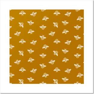 Bee pattern in gold yellow background Posters and Art